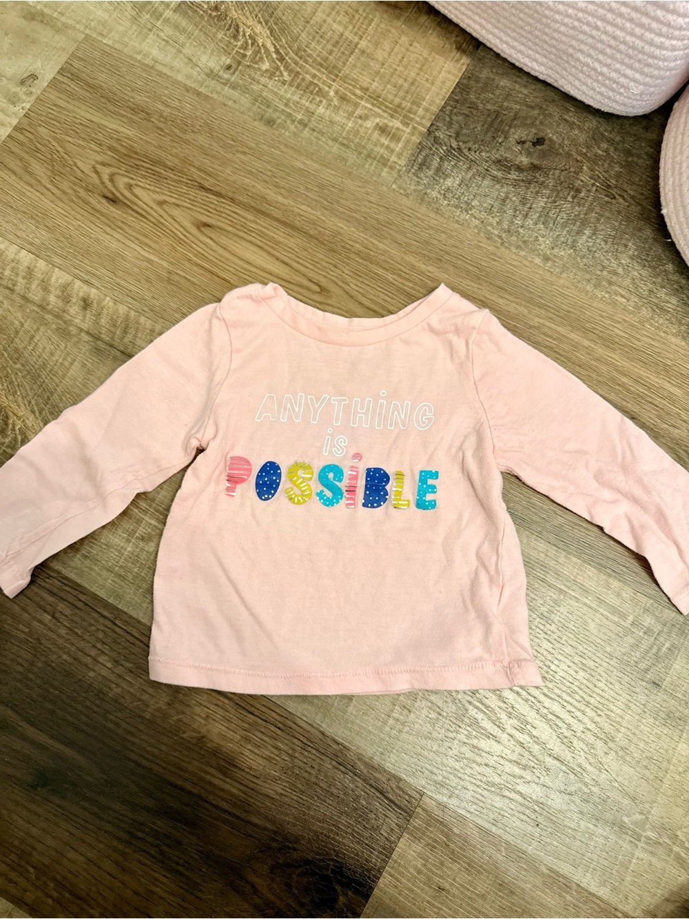 Cat & Jack Light Pink Long-Sleeve Top with "Anything is Possible"